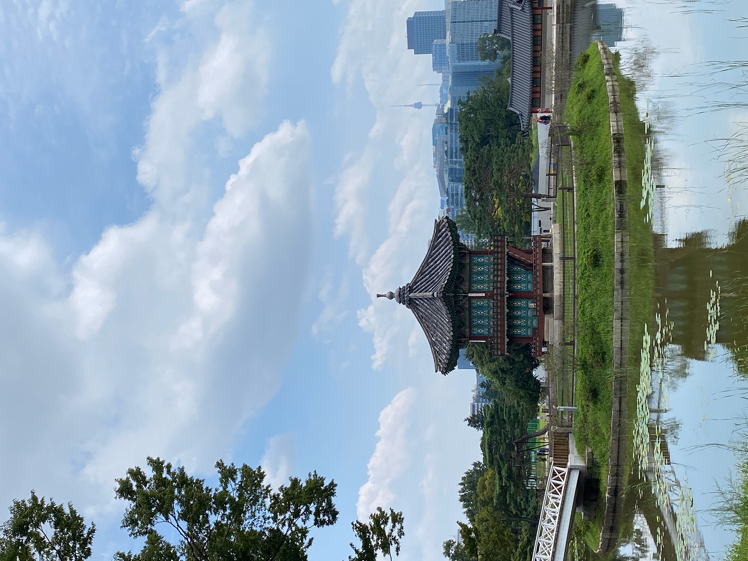 Traditional Korean Pavilion Reflected in Pond, Seoul Palace Garden